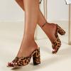 Ladies Shoes On Sale 2024 Leopard Women's High Heel Summer Casual Party Pump Women Square Open Toe Chunky Solid Female Slippers