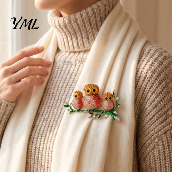 Rhinestone Owl Pins Family Brooch, Bird on Branch Lapel Pin, Decorative Accessory Metal Suit Pin for Suits Coats Scarves Bags, Jewelry Gift