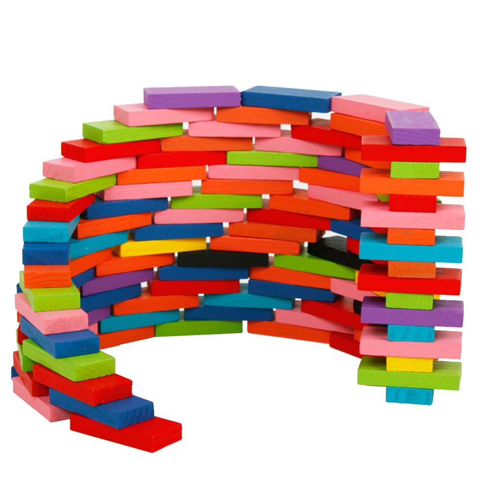 100Pcs Domino Wooden Tower Building Blocks Toy Rainbow Color Early Intelligence Education Blocks