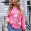 Autumn and Winter Women's Pullover Floral Sweater Round Neck Long Sleeve Knitwear