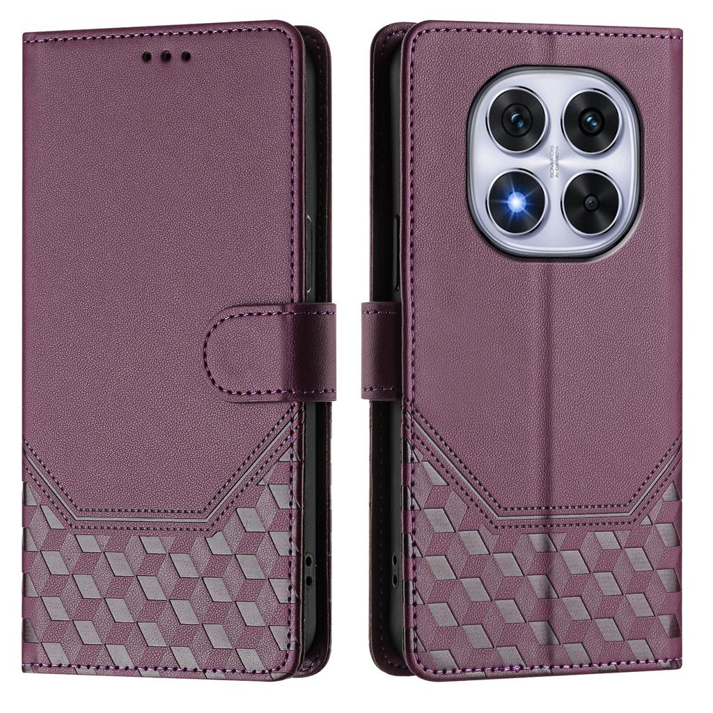 For Xiaomi Redmi Note 14 Pro 4G Case Imprinted Honeycomb RFID Blocking Leather Phone Cover with Strap
