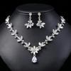 GemChic Women's New Exquisite Alloy Leaf Flower Crystal Drops Pendant Necklace Earrings Two Piece Set Birthday Christmas Jewelry Gift