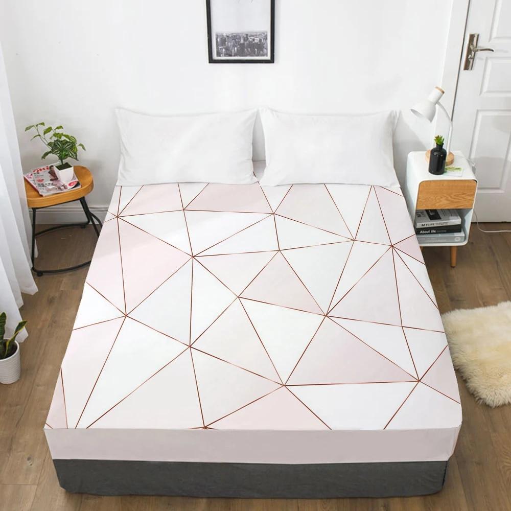 Mattress Cover Fitted Sheets With Elastic Band Bedsheet Bed Sheet Linens 160X200/200X220CM Size 3D Printed Pink Geometry