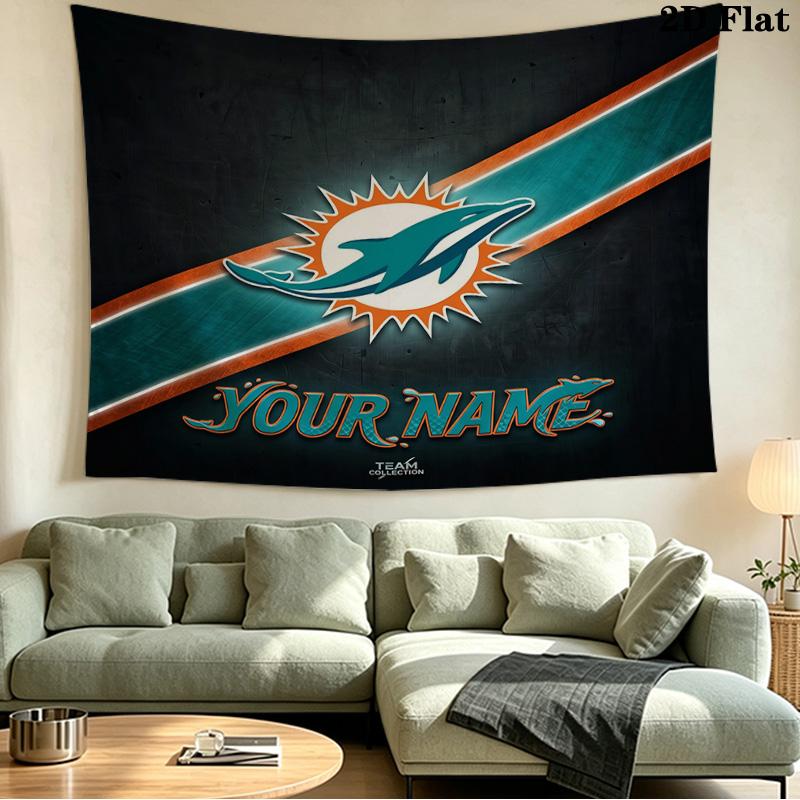 Custom Name Miami Dolphins2 Printed Tapestry – Wall Hanging for Bedrooms, Dorms, and Home Decor