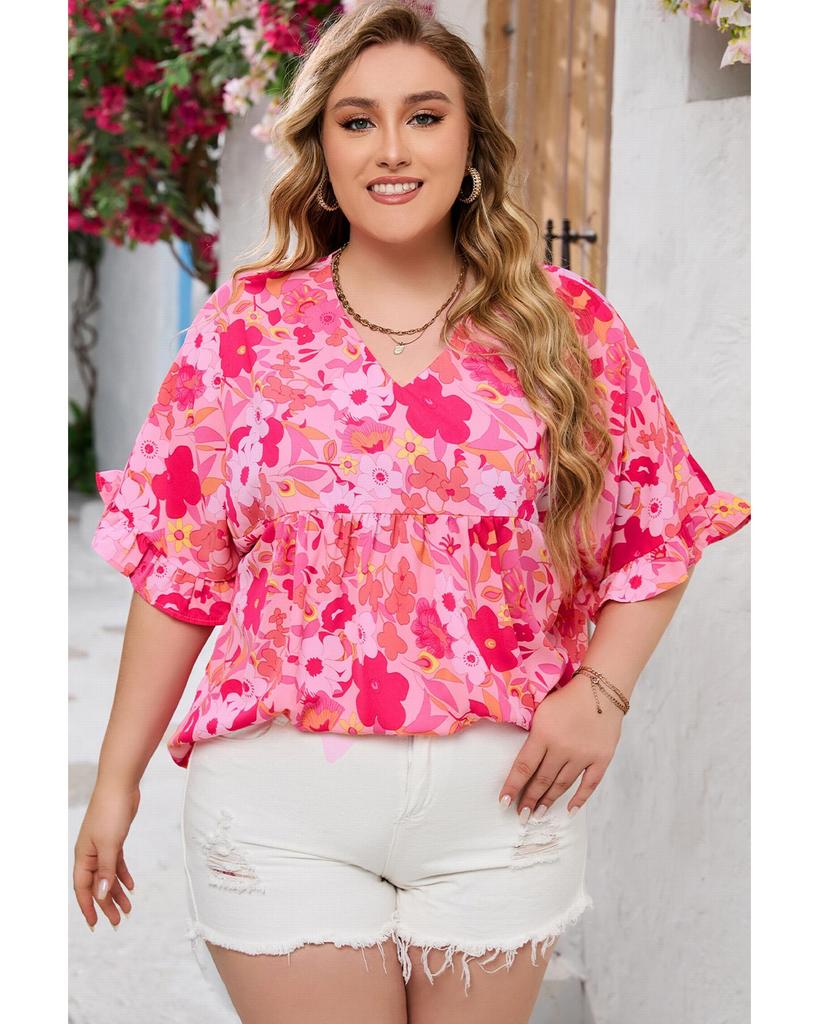 Azura Exchange Блуза Babydoll большого размера с цветочным принтом и оборками в пол