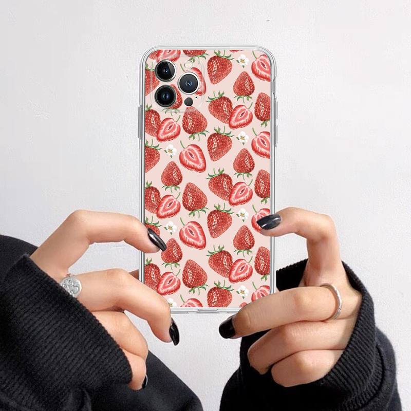 FHNBLJ Summer Strawberry Phone Case For iPhone 13 14 Pro Max XS XR 12 11 Pro 13 Mini 6 7 8 Plus Clear Back Cover Capa