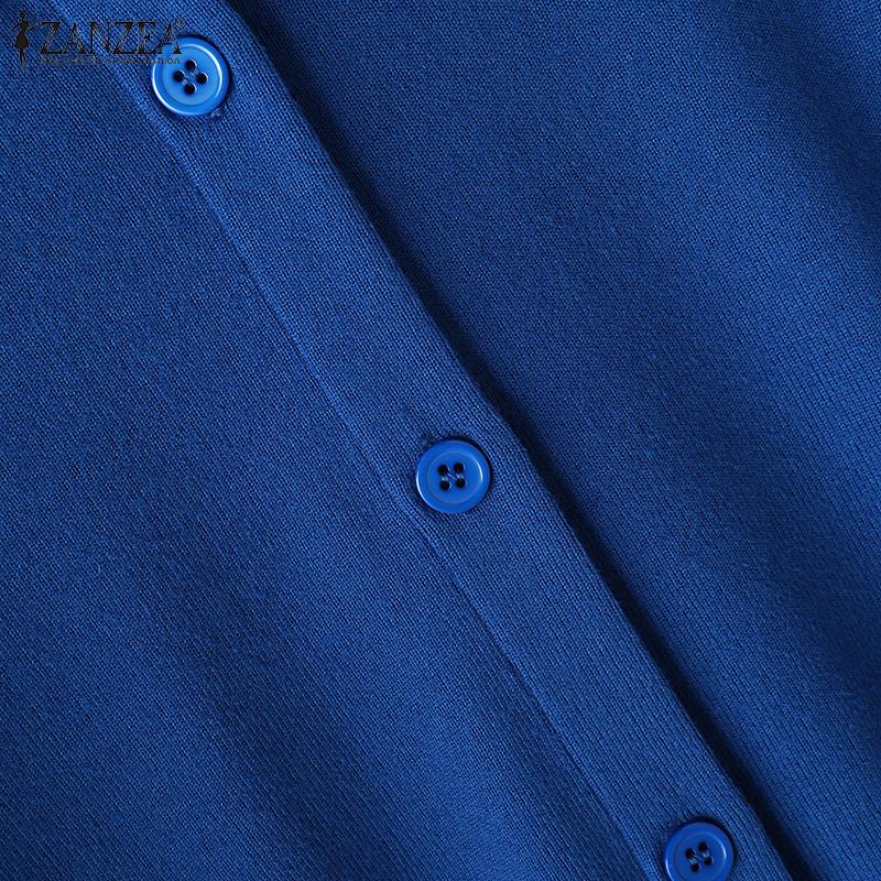 ZANZEA Женские повседневные кардиганы с круглым вырезом и длинными рукавами на пуговицах