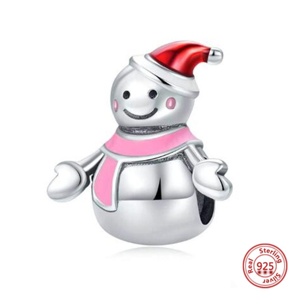 925 Серебряный Пряничный Человечек Носок Санта-Елки Подвеска Снеговик Из Бисера Подходит Оригинальный Браслет Женский Рождественские Изящные Ювелирные Изделия