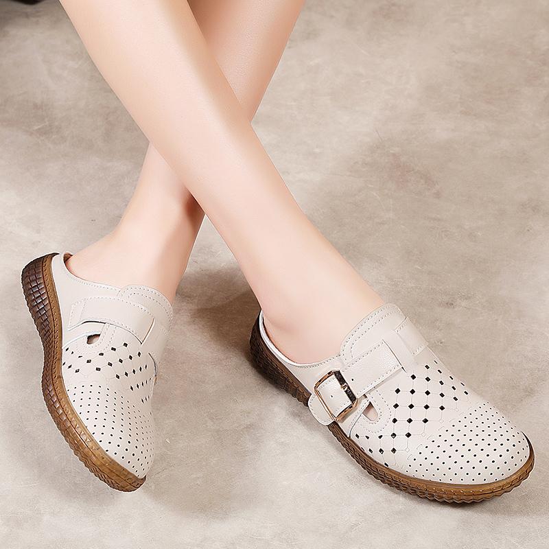 Women Slide Slippers Soft Mules Loafers Slip On Casual Elegant Summer Breathable Leather Black Moccasin Shoes