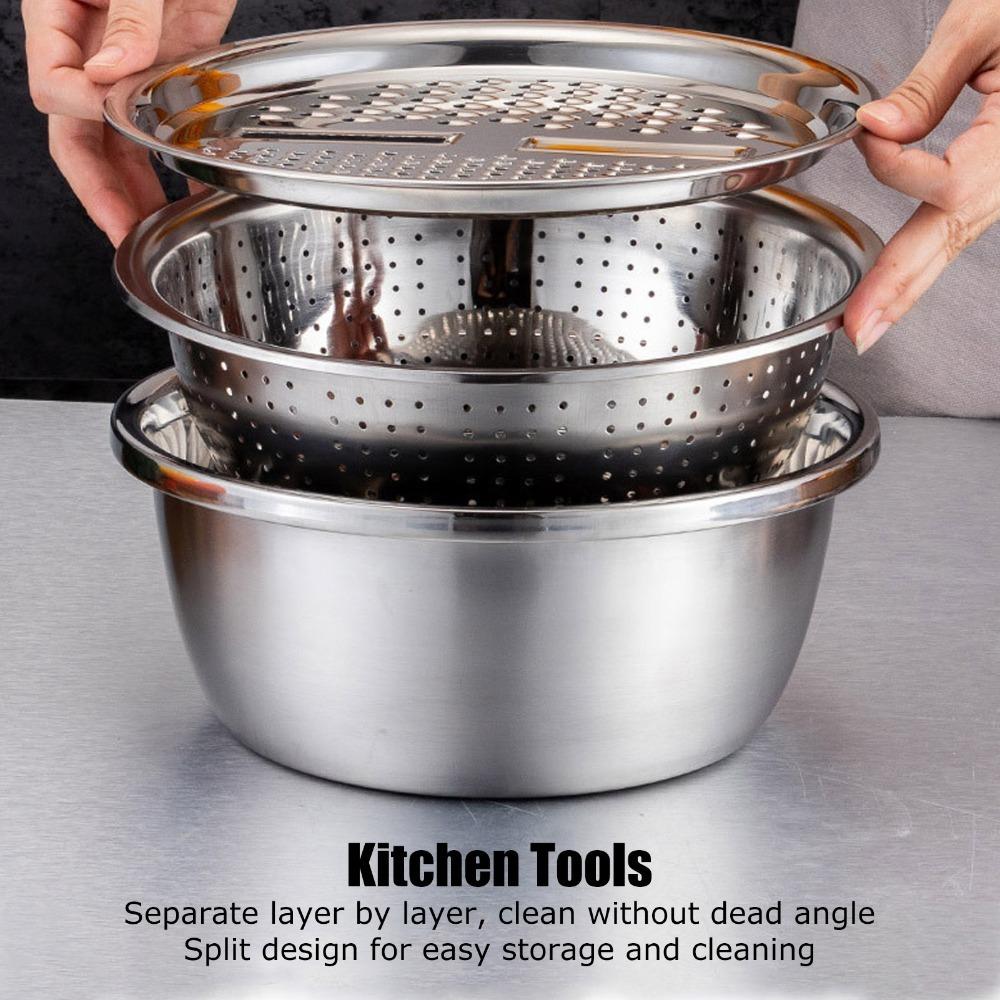 3Pcs Three-in-one Grater Bowl Multifunctional Washing Basin Practical Slicing Disc Kitchen
