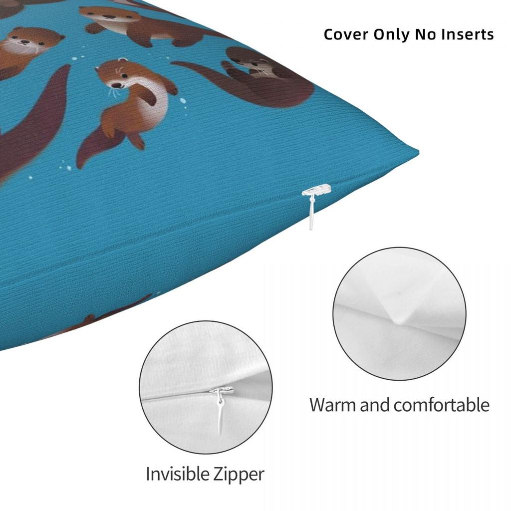 Otters Square Pillowcase Polyester Linen Velvet Pattern Zip Decorative Bed Cushion Cover