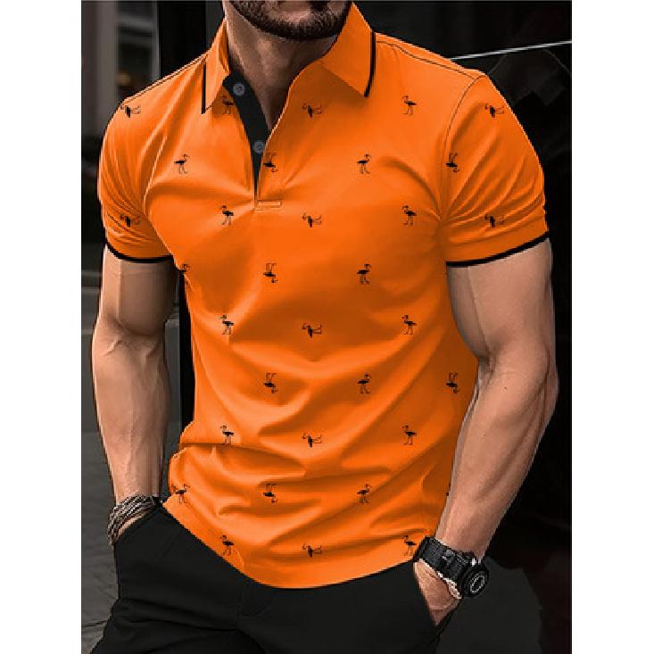 Men's Flamingo Print Short-Sleeve Polo Shirt with Stylish and Unique Design for Street Fashion