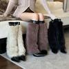 Women's Winter Imitation Fur Fox Fur Boots Belt Punk European and American Tall Tube 40 Long Tube Snow Boots Shoes