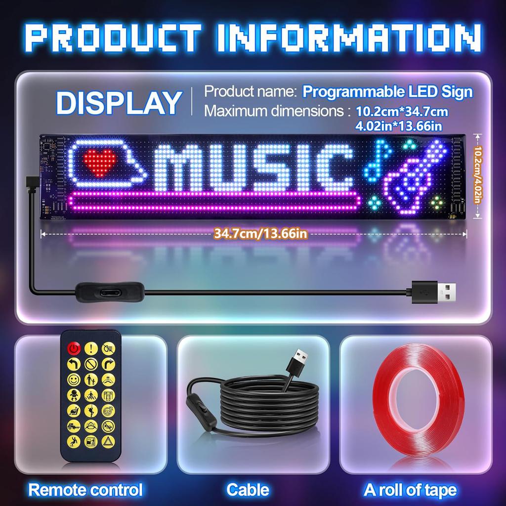 Программируемая светодиодная вывеска с бегущей строкой, вывески для магазинов, гибкая цифровая матричная панель для отображения, DIY, пользовательский текст, граффити, анимация