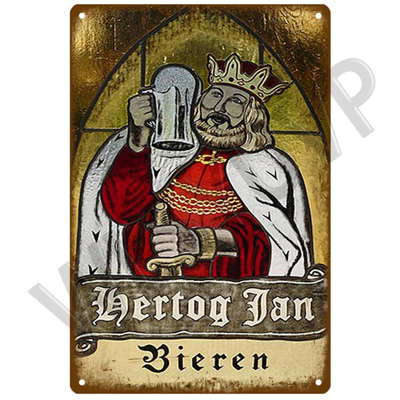 La Chouffe Retro Hertog Jan Металлическая вывеска Жестяная вывеска Виски Бельгия Пиво Дощечка Металлический настенный декор Винтажный декор Плакатные тарелки Мужская пещера