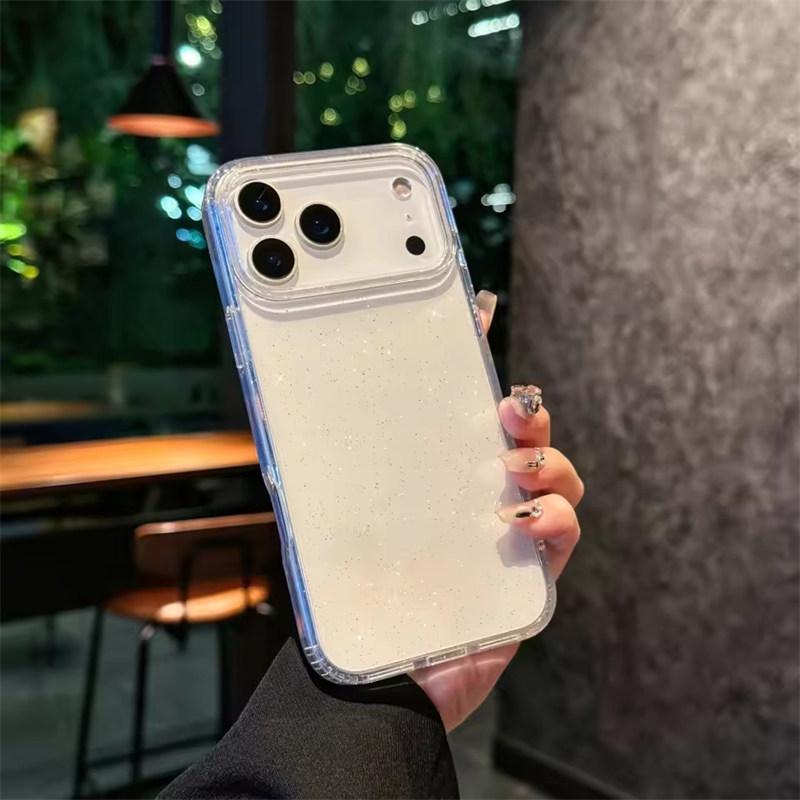 Прозрачный чехол-защита с блестками. Прозрачный черный/Прозрачный фиолетовый Для iPhone 17 Air 16 15 14 13 12 11 Pro Max Plus 16e чехол