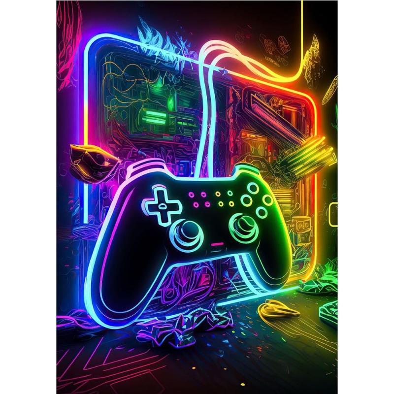 Неоновый красочный игровой контроллер, классное настенное искусство, холст, живопись, поп-арт, постеры и принтеры, декор комнаты, подарок, куадрос, без светодиодов