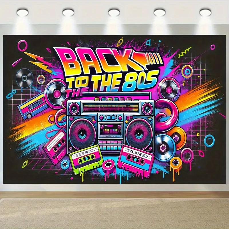 1 piece, retro 1980s themed party background cloth - polyester decoration suitable for taking photos and celebrating
