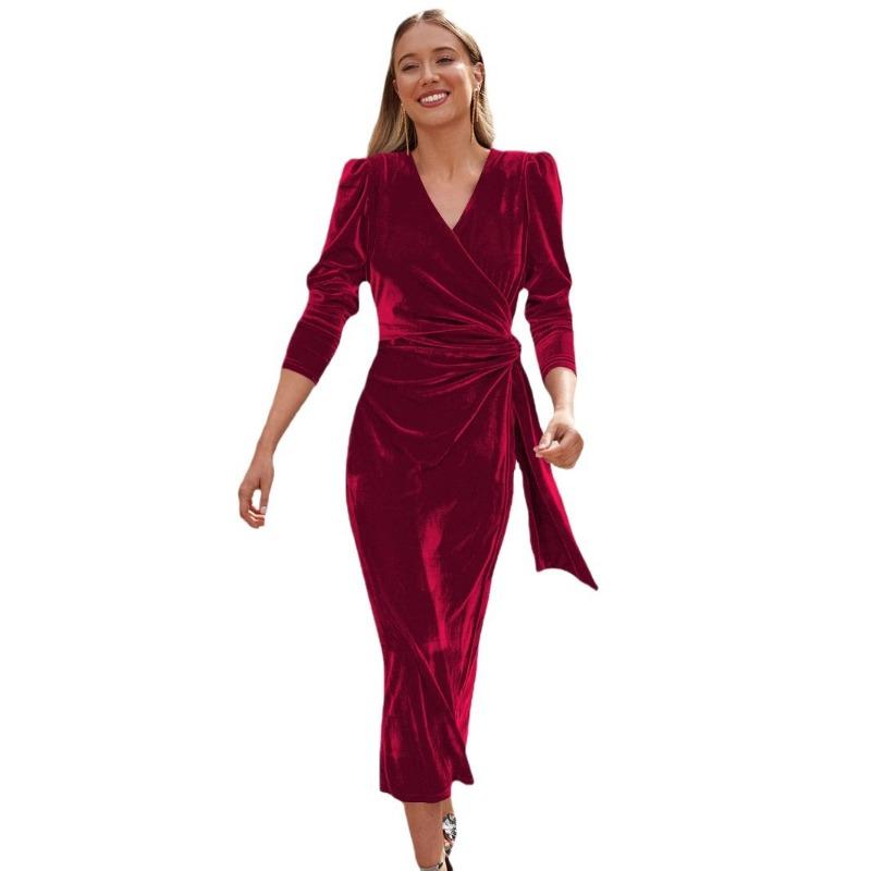 Женское шифоновое длинное платье с длинными рукавами