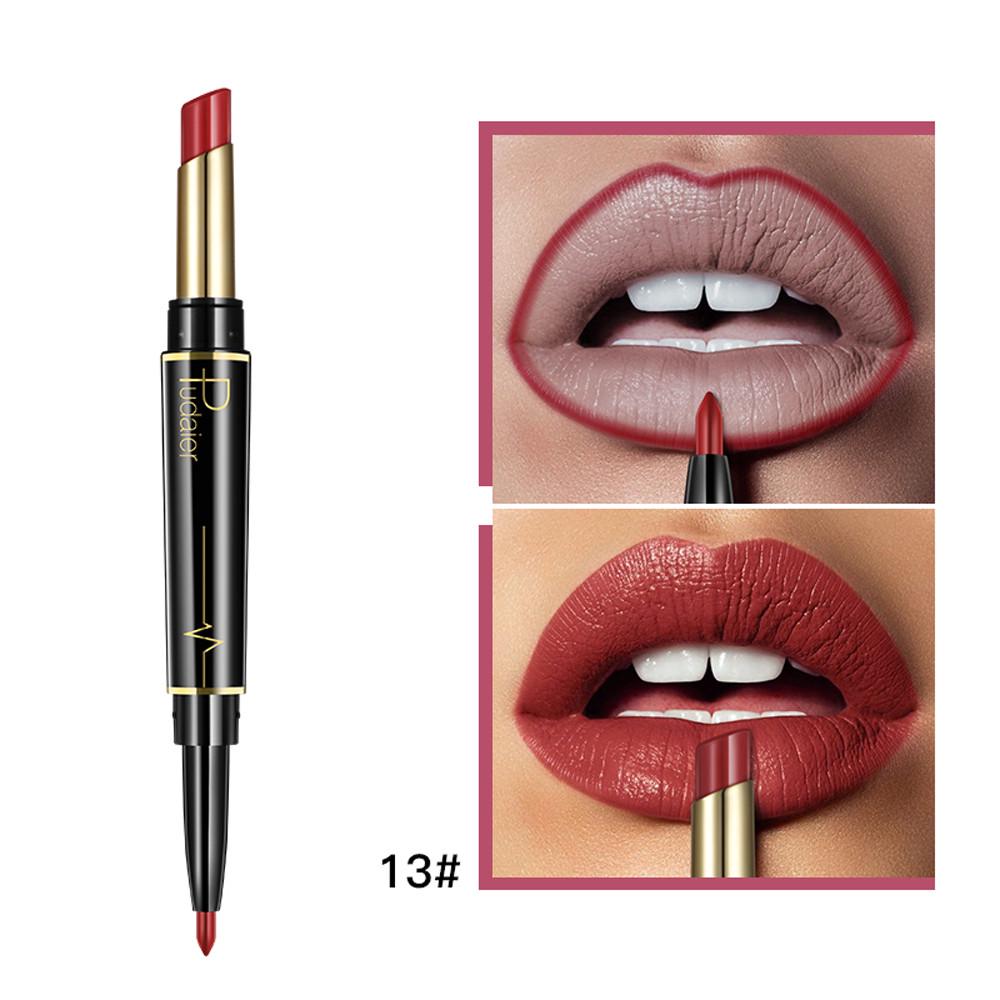 Double-Ended Matte Lipstick Waterproof Long-Lasting Lipsticks In Nude and Dark Red with Lip Liner Pencil
