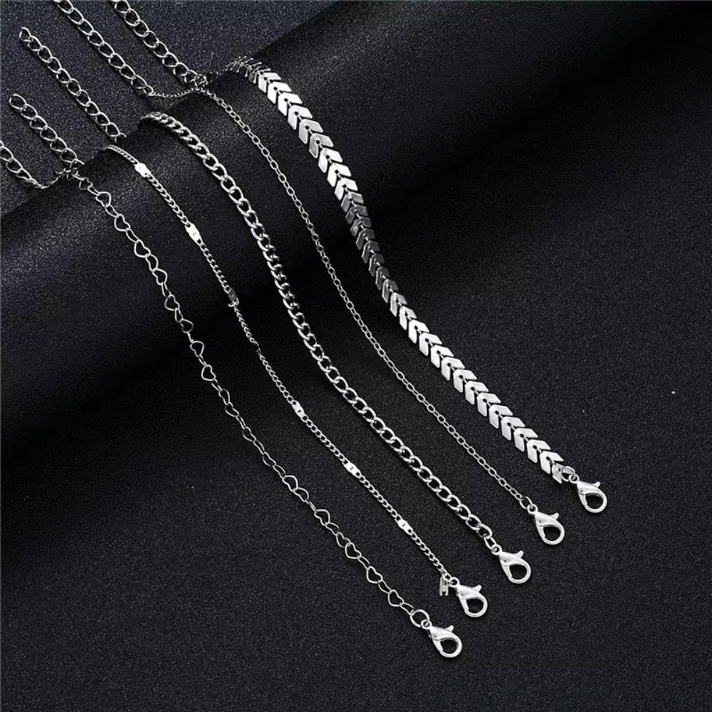 4Pcs/5Pcs Adjustable Heart Charm Anklet Pearl Charm Anklet  Women Girl Jewelry Accessories