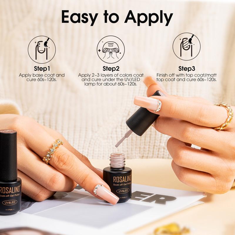 ROSALIND 48pcs Nail Gel Nail Polish Soak Off Hybrid UV/Led Lamp Glossy Multicolor Gel Semi Permanent Nail Art Design