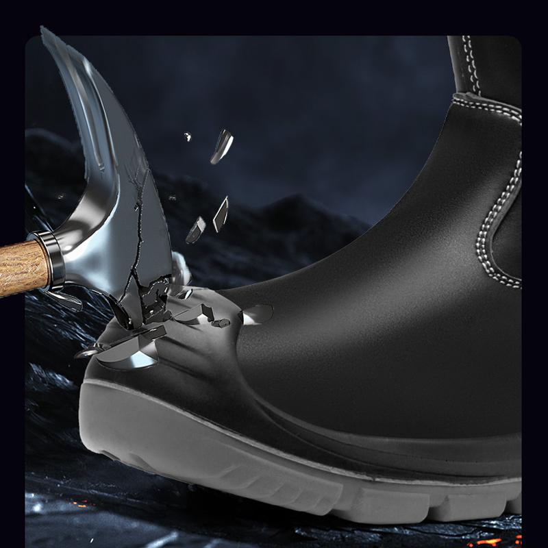 Puncture-Proof Work Boots Safety Steel Toe Shoes Men Mid-Calf Boots Men Safety Shoes Work Leather Protective Boots Waterproof