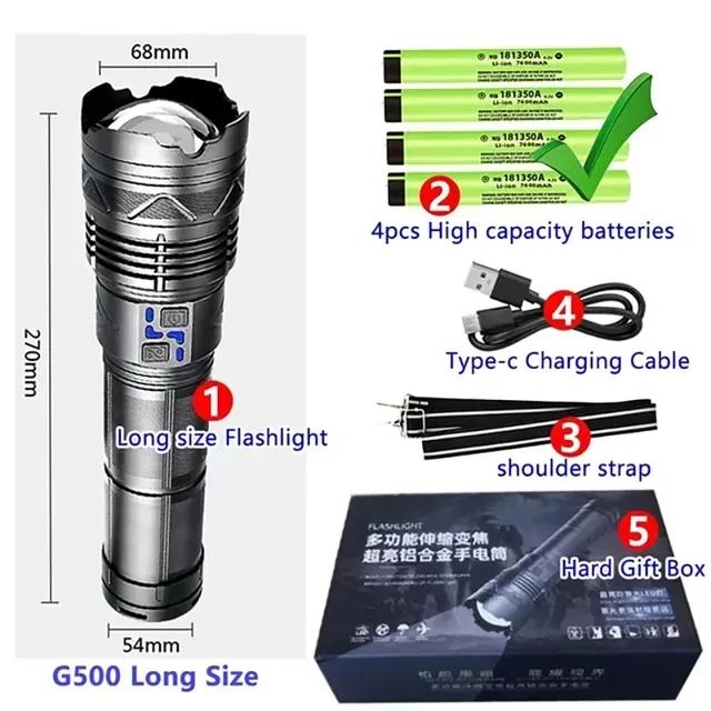 LED Flashlight Rechargeable High Power Ultra Bright Remote Tactical Hand Light Waterproof Strong Outdoor Camping Lantern Torch