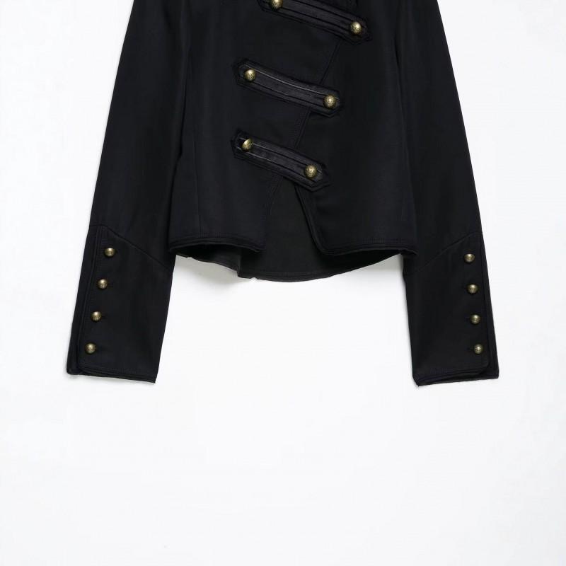 Womens Black Short Sweet Chic Coat With Half Turtleneck Single-Row Buttons Long Sleeve Outerwear