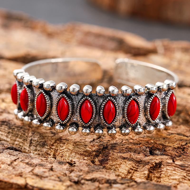 Элегантные открытые регулируемые браслеты-манжеты для женщин мужчин, праздничные украшения, винтажные украшения с бирюзой, браслеты с имитацией натурального камня