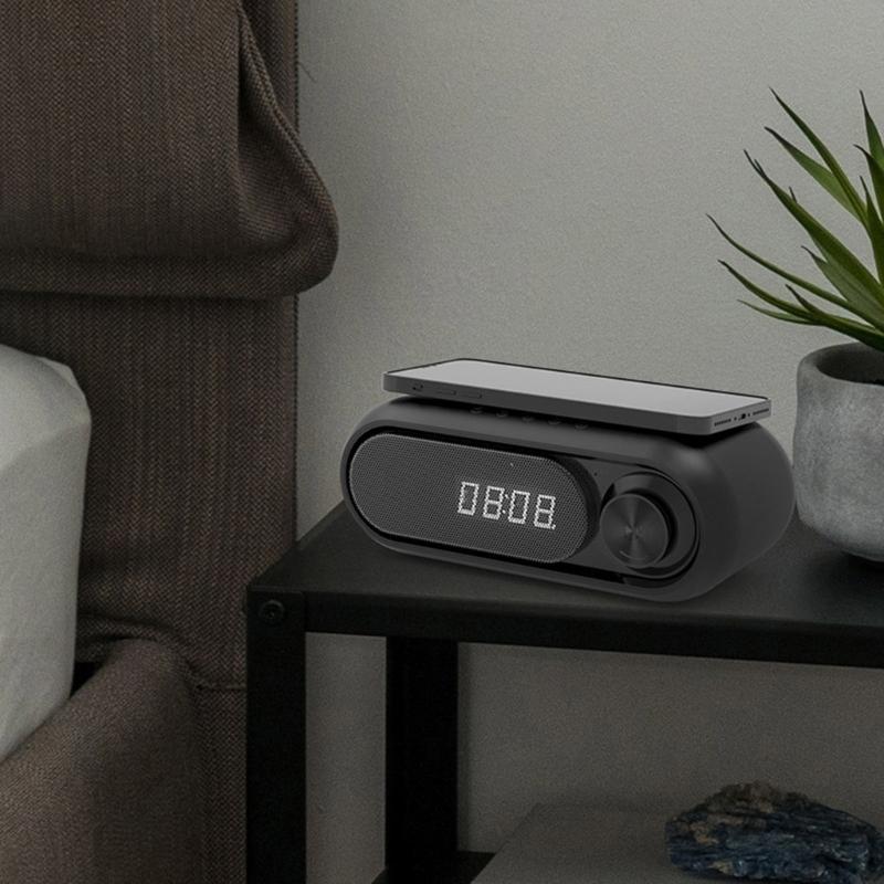 Портативная Bluetooth-совместимая колонка со светодиодным дисплеем времени, 15 Вт, беспроводная зарядка, многофункциональные цифровые часы