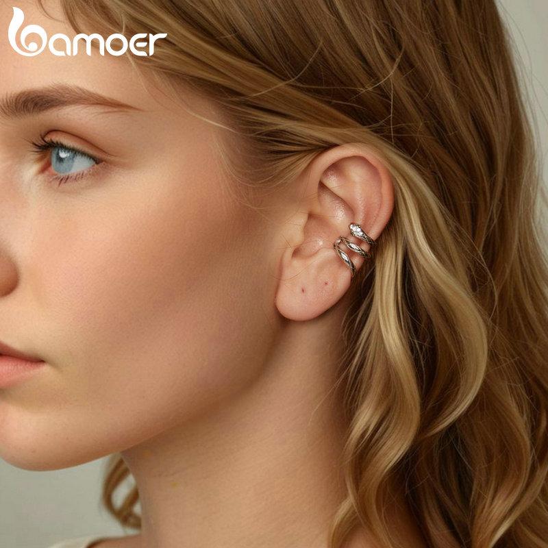 BAMOER 925 Sterling Silver Coiled Snake Ear Cuffs Unique Personalized Fashion Earring For Women Fine Jewelry