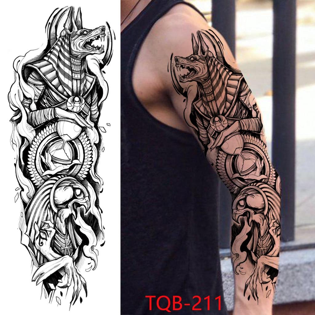 New 1 PC 480*170MM Super Large Compass Wolf Head Eye Fake Lion God Feather Temporary Tattoo Sleeves For Men Women Tattoo Full Arm Tattoo Sticker