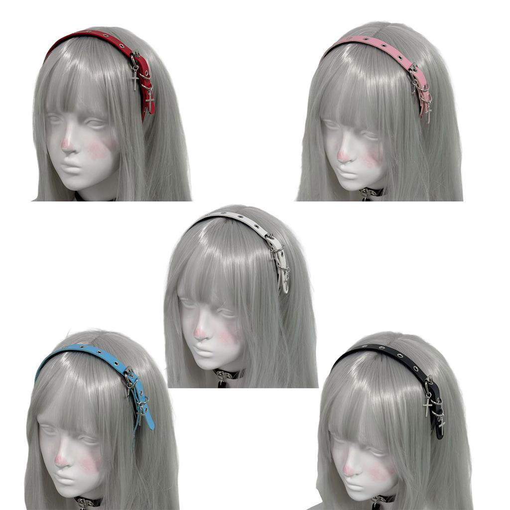 Панк Готический Дизайн Кожаная Повязка на Голову с Крестом для Женщин для Повседневного Использования Косплей Y2K Мода