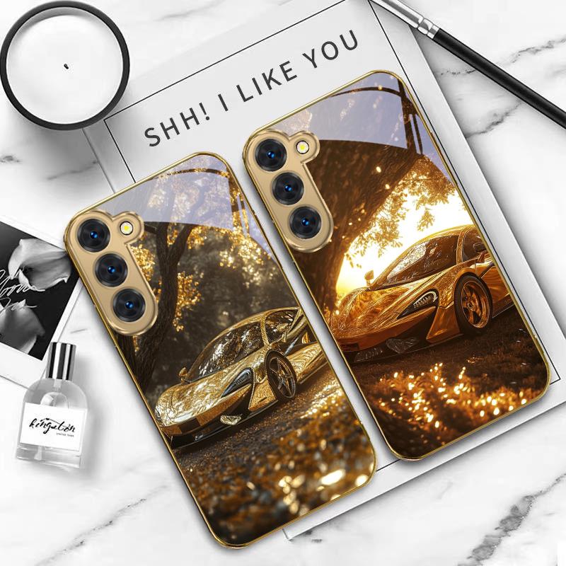 Золотой роскошный спортивный автомобиль Для Samsung Galaxy S26 S20 FE S21 S22 S23 Plus S24 Ultra S25Ultra S21+ S22Plus Золотой стеклянный чехол для телефона