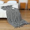 Houndstooth Tassel Throw Blanket for Sofa, Bed, or Office Nap