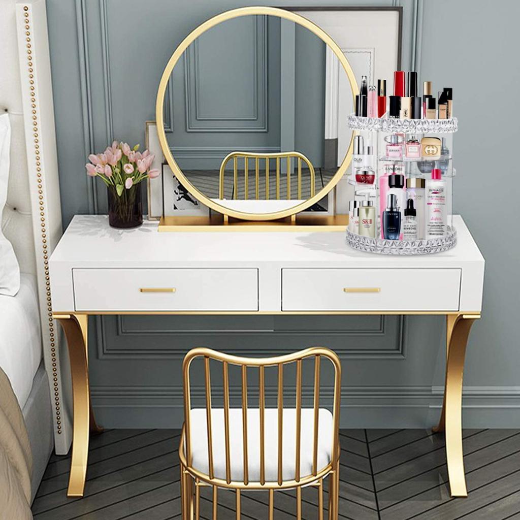 Large Capacity Acrylic Makeup Box with Rotating and Diamond Pattern Clear Diamond Pattern Gift for Women Dividers, 360° Design,