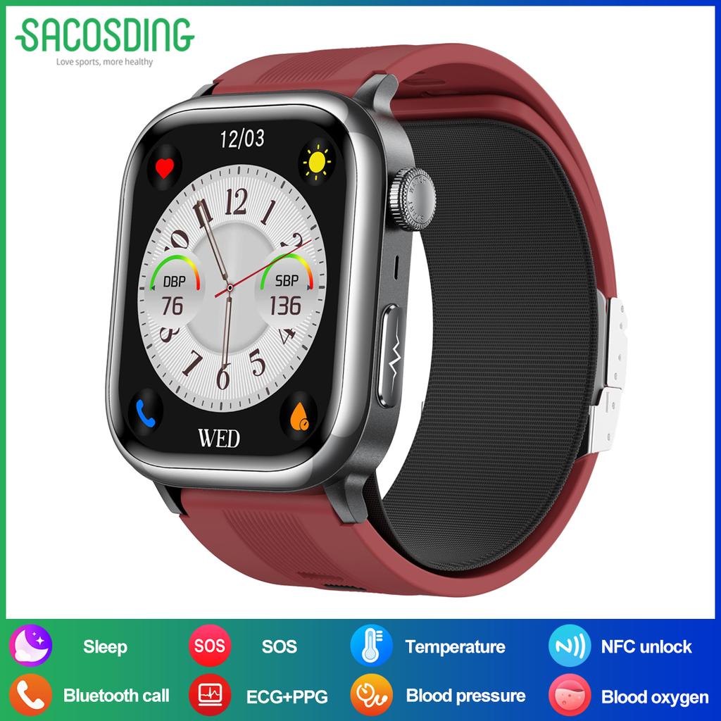 SACOSDING Новый ЭКГ PPG Воздушный насос Тип подушки безопасности Кровяное давление Мониторинг сна Здоровье Смарт-часы Дистанционный уход Bluetooth Вызов Спорт SOS Смарт-часы