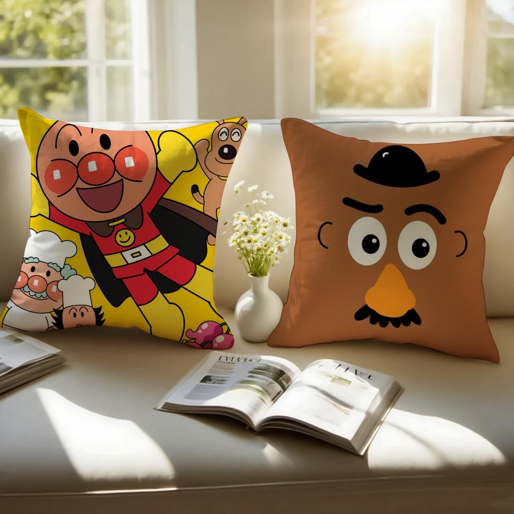 Cute Japanese Anime AAnpanman Cushion Cover Pillowcase Antidustmite Invisible Zipper Short Plush Sofa Cushion
