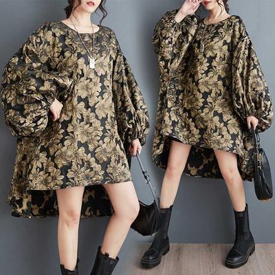 Новая Свободная Большая Версия Модных Роскошных Трехмерных Жаккардовых Платьев с Рукавами-Пузырями в Повседневном Стиле