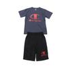 Champion Short Sleeve Crew Neck Tracksuit Set Script Logo Rubber Basic Size 160 Kids' (2-Piece Set), Quick-Drying, Embroidered, Print, T-Shirt &