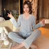 Милая женская хлопковая пижама больших размеров - брюки с длинными рукавами для весны и осени