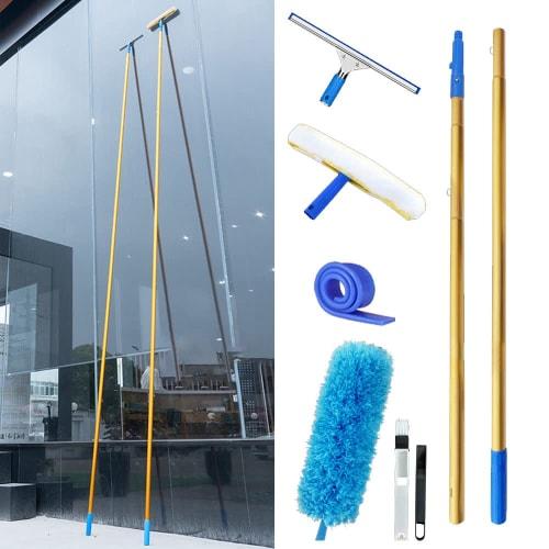 Щетка для мытья фасадов на большой высоте, скребок для мытья окон и длинная раздвижная швабра. Профессиональная высотная мойка окон и глубокая