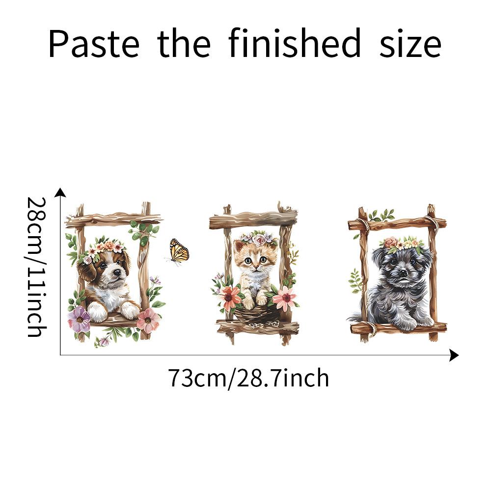 Мультяшный Кот Собака Триптих Рамка Наклейки на Стену Набор Самоклеящиеся для Детской Комнаты Настенный Декор