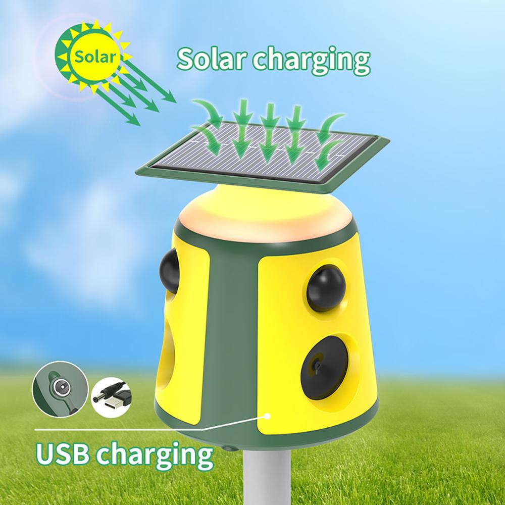 Solar Animal Repeller 360 Degrees  Ultrasonics Rodent Repellent Waterproof with PIR Sensor 5 Modes for