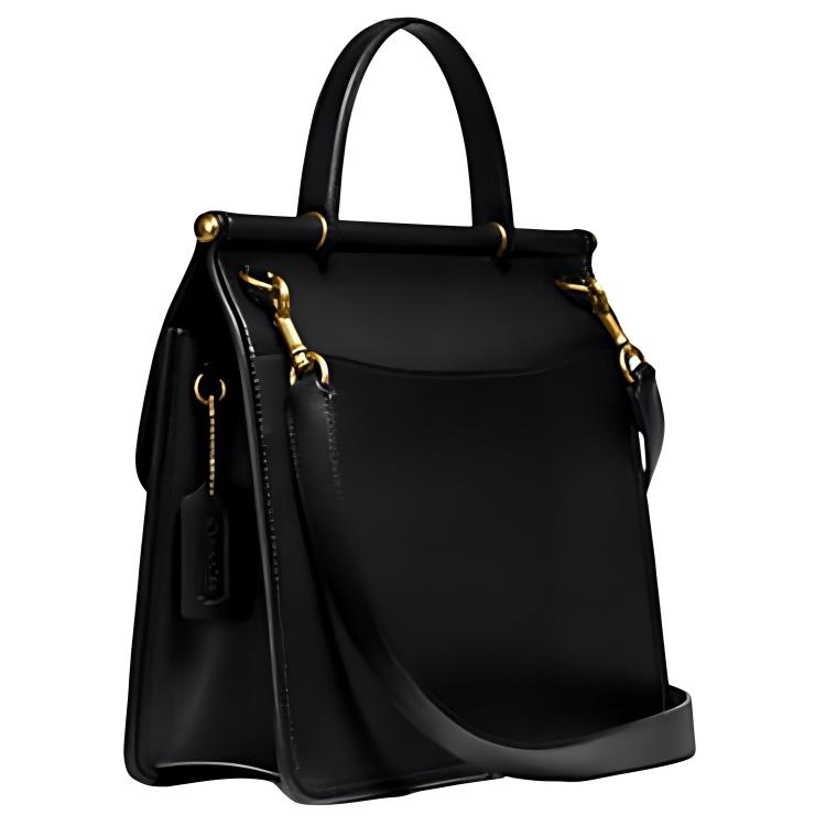 Coach Willis 25 Leather Top Handle Shoulder Bag Women Handbags Brass Black 5785-B4BK