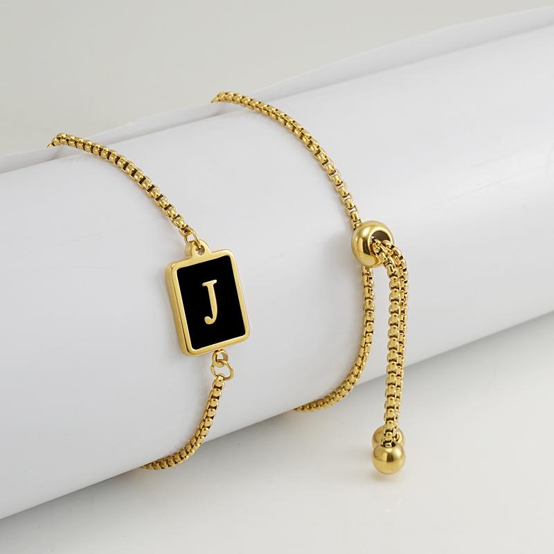 Браслет 18K Черный Квадратный Регулируемый - Женский Европейский и Американский Стиль, Титановая Сталь с Английским Алфавитом.