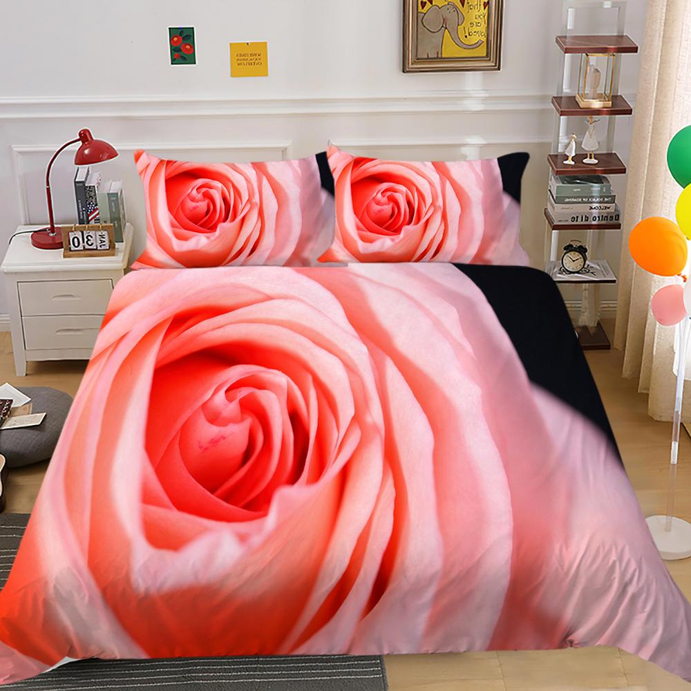 3D комплект постельного белья с цветами, пододеяльник с розой, наволочка, двуспальная кровать, полноразмерное покрывало, моющаяся молния, удобное украшение для дома