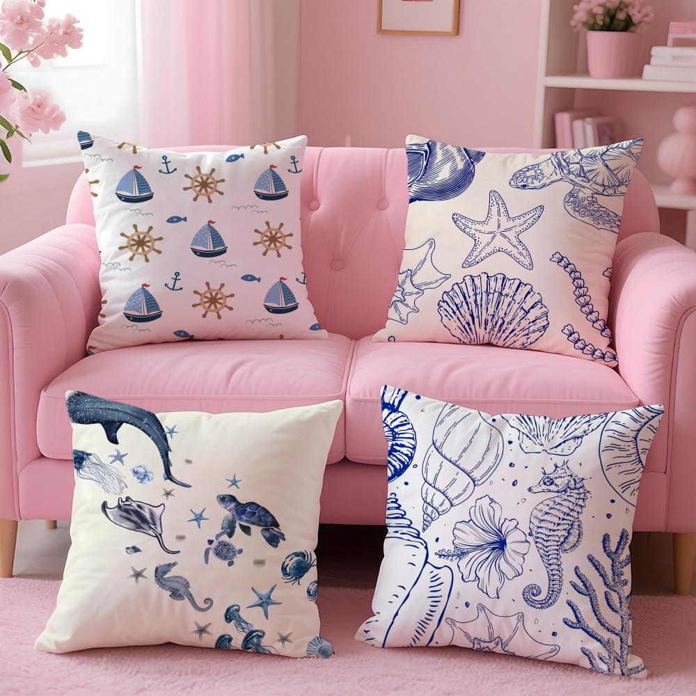 Animals Marine Theme Print Cushion Cover Pillow Case Soft Skin Friendly Fabric Concealed Zipper
