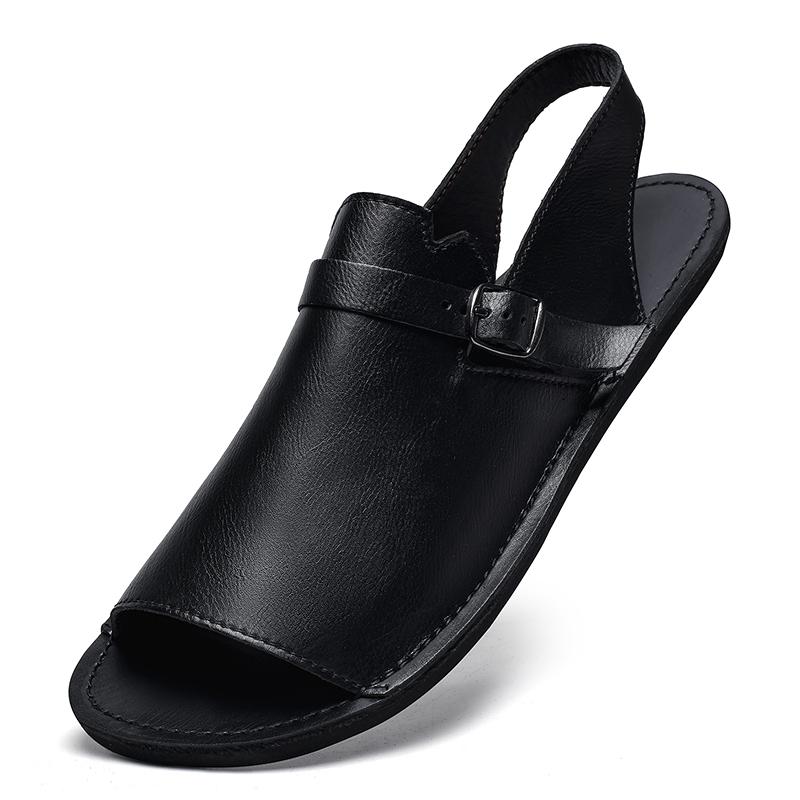 Fashion Hot Sale Men's Casual Leather Sandals Lightweight Slip-Resistant Sole Sandaly Breathable Comfortable Slippers Male Beach Shoes
